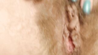 Girl with Blue Nails Finger her Asshole and Show Close up her Hairy Pussy