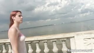 Cute Crazy Teen Outdoor Flashing and Almost Getting Caught
